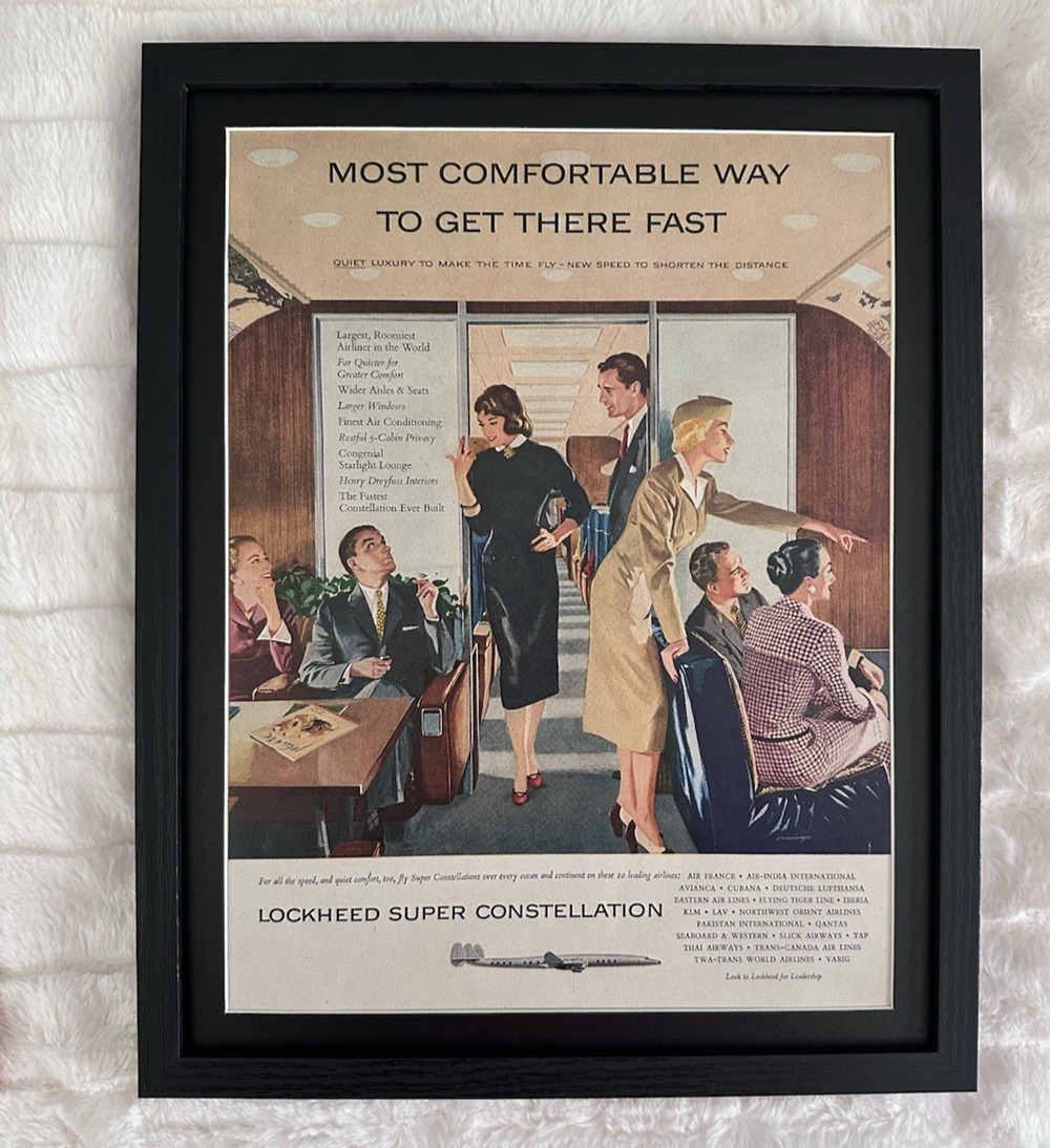 Framed 1955 VTG Orig Mag Ad LOCKHEED Super Constellation Most Comfortable Way
